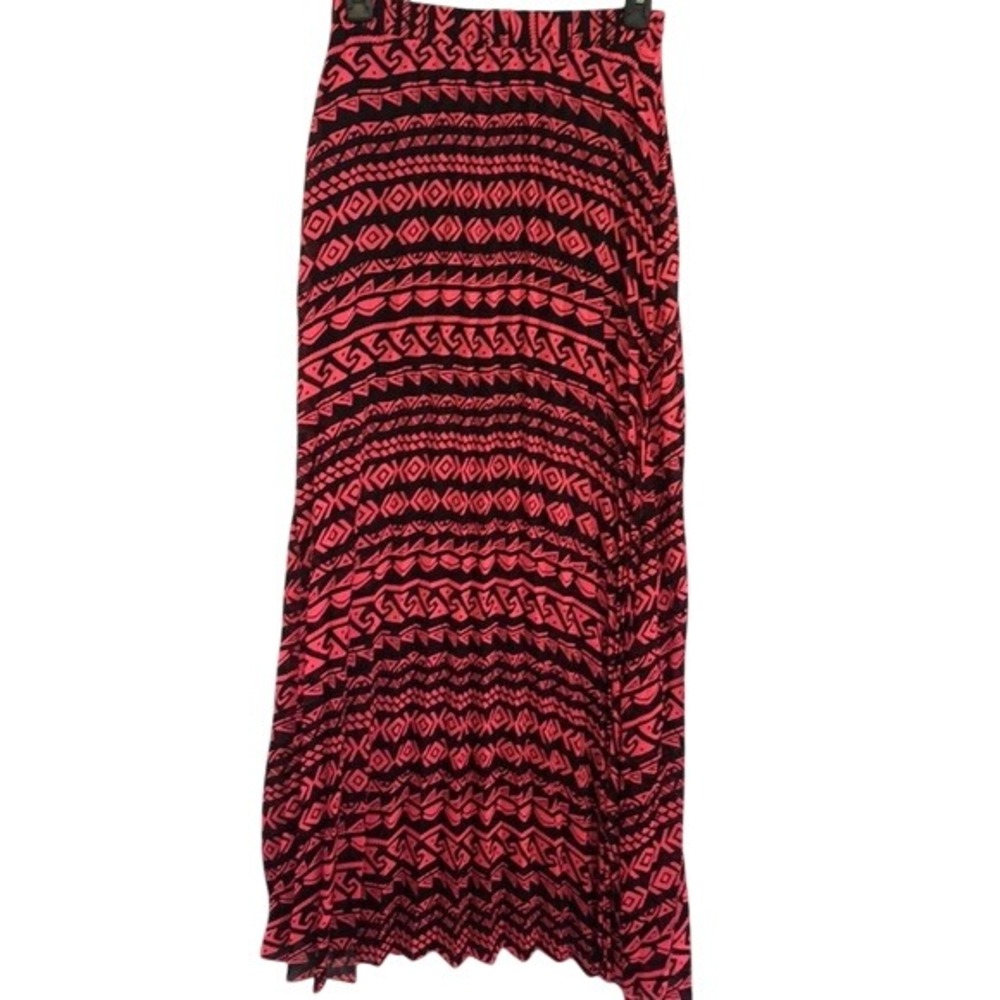 Sarah la USA Pink Black Geometric Tribal Print Pleated Maxi Skirt KSS8045-B